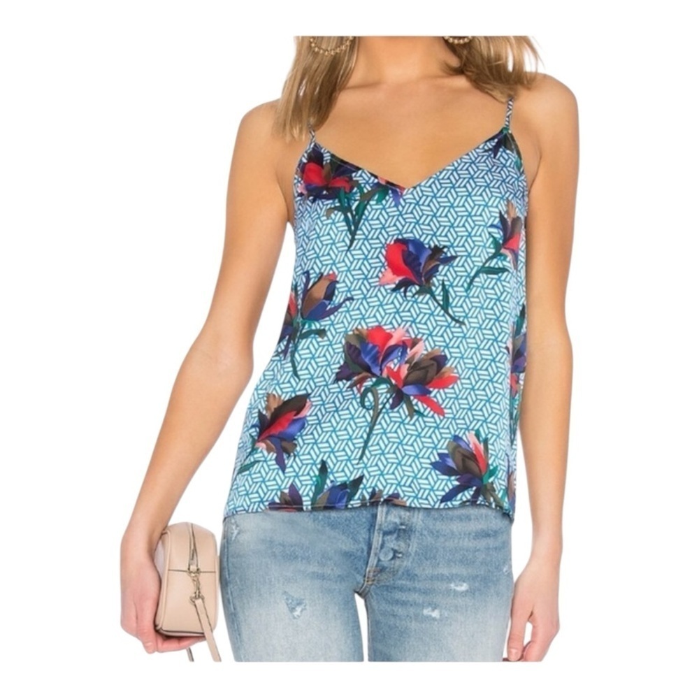 Equipment Silk Layla Camisole in Brilliant Blue Geometric Bloom